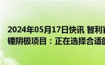 2024年05月17日快讯 智利官员与比亚迪均澄清未搁置当地锂阴极项目：正在选择合适的建厂地