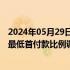 2024年05月29日快讯 天津：首套住房商业性个人住房贷款最低首付款比例调整为不低于15%