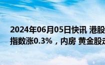 2024年06月05日快讯 港股收评：恒指跌0.1%，恒生科技指数涨0.3%，内房 黄金股走弱