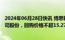 2024年06月28日快讯 博思软件：拟回购5000万元1亿元公司股份，回购价格不超15.27元/股