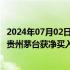 2024年07月02日快讯 北向资金今日大幅净卖出55.28亿元，贵州茅台获净买入8.66亿元