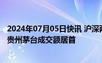 2024年07月05日快讯 沪深两市今日成交额合计5749亿元，贵州茅台成交额居首