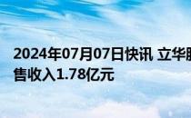 2024年07月07日快讯 立华股份：6月销售肉猪7.8万头，销售收入1.78亿元