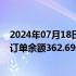 2024年07月18日快讯 天合光能：截至6月30日，公司在手订单余额362.69亿元