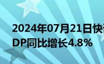 2024年07月21日快讯 成都2024年上半年GDP同比增长4.8%