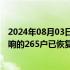 2024年08月03日快讯 四川康定发生山洪泥石流，用电受影响的265户已恢复供电或临时供电