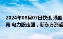 2024年08月07日快讯 港股午评：两大指数均涨超1%，教育 电力股走强，新东方涨超5%