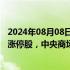 2024年08月08日快讯 午间涨跌停股分析：53只涨停股 8只涨停股，中央商场5连板，永辉超市2连板