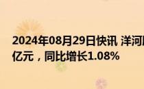 2024年08月29日快讯 洋河股份：上半年归母净利润79.47亿元，同比增长1.08%