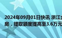 2024年09月01日快讯 浙江金华：公积金支持购买保障性住房，提取额度提高至3.6万元/年