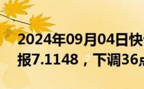 2024年09月04日快讯 人民币兑美元中间价报7.1148，下调36点