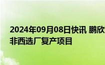 2024年09月08日快讯 鹏欣资源：拟投资2196万元用于南非西选厂复产项目