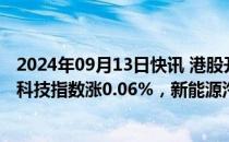 2024年09月13日快讯 港股开盘：恒生指数涨0.34%，恒生科技指数涨0.06%，新能源汽车股下挫