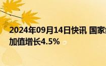 2024年09月14日快讯 国家统计局：8月份规模以上工业增加值增长4.5%