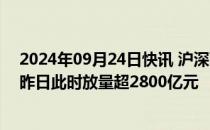 2024年09月24日快讯 沪深两市成交额突破7000亿元，较昨日此时放量超2800亿元