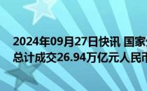 2024年09月27日快讯 国家外汇管理局：8月中国外汇市场总计成交26.94万亿元人民币