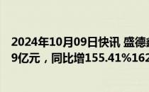 2024年10月09日快讯 盛德鑫泰：前三季度预盈1.85亿元1.9亿元，同比增155.41%162.32%