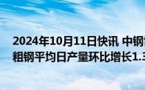 2024年10月11日快讯 中钢协：9月下旬重点统计钢铁企业粗钢平均日产量环比增长1.3%