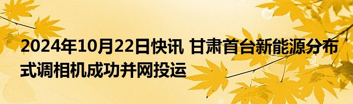 2024年10月22日快讯 甘肃首台新能源分布式调相机成功并网投运