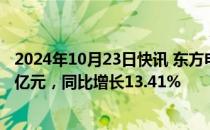 2024年10月23日快讯 东方电缆：前三季度归母净利润9.32亿元，同比增长13.41%