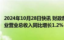 2024年10月28日快讯 财政部：19月全国国有及国有控股企业营业总收入同比增长1.2%