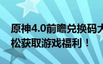 原神4.0前瞻兑换码大全及获取攻略，助你轻松获取游戏福利！